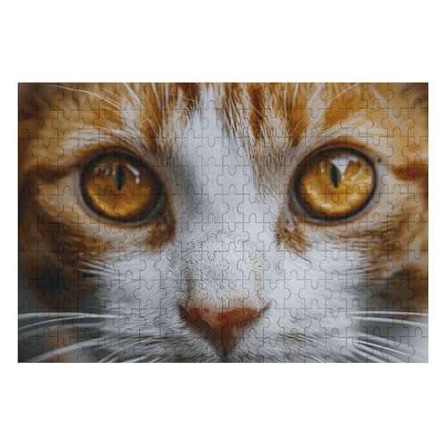 200 Teile Puzzle für Erwachsene Holz Herausforderung Puzzle Gelbe Augen Katze Benutzerdefiniertes Bild Puzzle für Erwachsene Familienspielabende Schwieriges Holzpuzzle von KLOPH