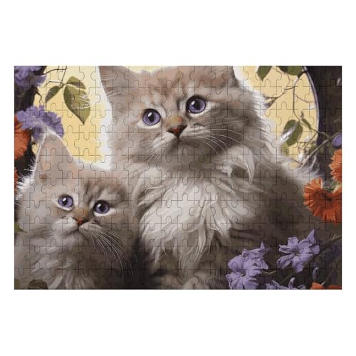 200 Teile Puzzle für Erwachsene Holz Herausforderung Puzzle Katze Blumen Benutzerdefinierte personalisierte Bilderpuzzle für Erwachsene Familienspielabende Schwieriges Holzpuzzle von KLOPH