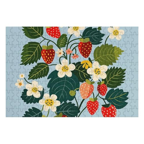 200 Teile Puzzle für Erwachsene Holzpuzzle Erdbeeren und Blumen Benutzerdefiniertes Personalisiertes Bilderpuzzle für Erwachsene Familienspielabende Schwieriges Holzpuzzle von KLOPH