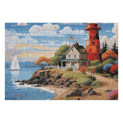 200 Teile Puzzle für Erwachsene Holzpuzzle Herausfordernde Puzzle Küste Leuchtturm Benutzerdefiniertes Bild Puzzle für Erwachsene Familienspielabende Schwieriges Holzpuzzle von KLOPH