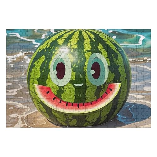 200 Teile Puzzle für Erwachsene Holzpuzzle Wassermelone mit Smiley Benutzerdefiniertes Personalisiertes Bilderpuzzle für Erwachsene Familienspielabende Schwieriges Holzpuzzle von KLOPH