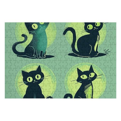 200-teiliges Puzzle für Erwachsene, herausforderndes Holzpuzzle, bunt, Cartoon-Katze, individuelles Bild, Puzzle für Erwachsene, Familienspielabende, schwieriges Holzpuzzle von KLOPH