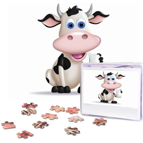 500-teiliges Puzzle für Erwachsene, herausforderndes Holz-Puzzle, Cartoon-Milchkuh, Fotopuzzle, individuelles Bilderpuzzle für Erwachsene und Kinder, Familienspielabende, 51,8 x 38,1 cm Puzzle von KLOPH