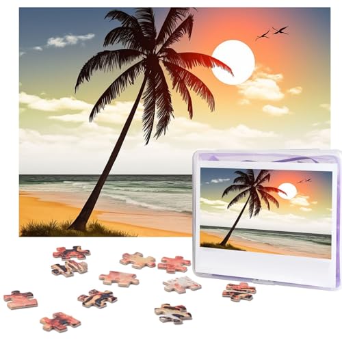 500-teiliges Puzzle für Erwachsene, herausforderndes Holzpuzzle, Palme am Strand, Fotopuzzle, individuelles Bilderpuzzle für Erwachsene und Kinder, Familienspielabende, 51,8 x 38,1 cm Puzzle von KLOPH