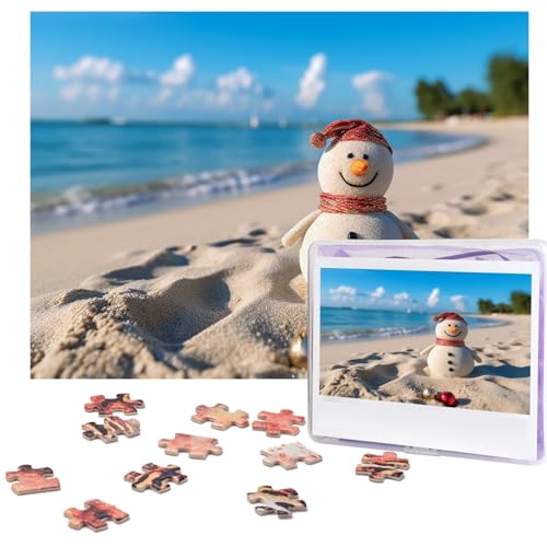 500-teiliges Puzzle für Erwachsene, herausforderndes Holzpuzzle, Sand, Schneemann am Strand, Fotopuzzle, individuelles Bilderpuzzle für Erwachsene und Kinder, Familienspielabende, 51,8 x 38,1 cm von KLOPH