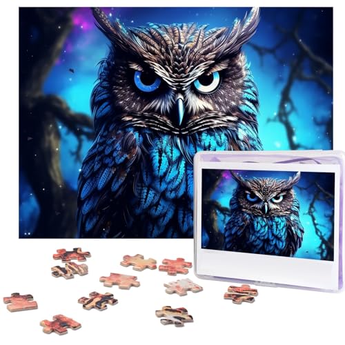 500-teiliges Puzzle für Erwachsene, herausforderndes Holzpuzzle, blaue Eule, Fotopuzzle, individuelles Bild, Puzzle für Erwachsene und Kinder, Familienspielabende, 51,8 x 38,1 cm Puzzle von KLOPH