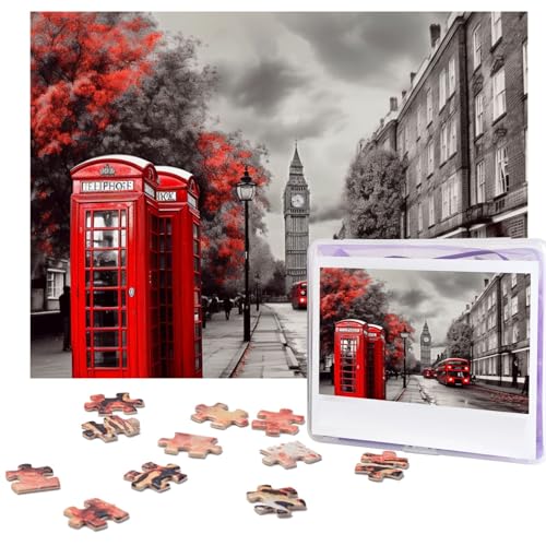 500-teiliges Puzzle für Erwachsene, herausforderndes Holzpuzzle, rote Londoner Straße, Fotopuzzle, individuelles Bild, Puzzle für Erwachsene und Kinder, Familienspielabende, 51,8 x 38,1 cm Puzzle von KLOPH