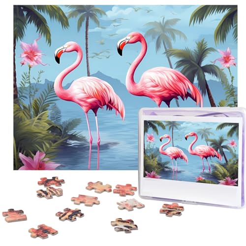 500-teiliges Puzzle für Erwachsene, herausforderndes Holzpuzzle, tropische Flamingos, Fotopuzzle, individuelles Bilderpuzzle für Erwachsene und Kinder, Familienspielabende, 51,8 x 38,1 cm Puzzle von KLOPH