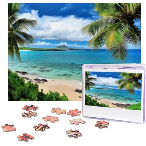 500-teiliges Puzzle für Erwachsene, herausforderndes Holzpuzzle, tropische Palme, Hawaii, Strand, Fotopuzzle, individuelles Bilderpuzzle für Erwachsene und Kinder, Familienspielabende, 51,8 x 38,1 cm von KLOPH