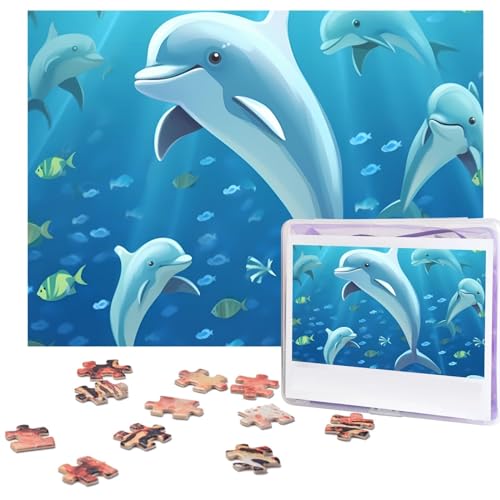 500-teiliges Puzzle für Erwachsene, herausforderndes Holzpuzzle Delfin-Fotopuzzle, individuelles personalisiertes Bilderpuzzle für Erwachsene und Kinder, Familienspielabende, 51,8 x 38,1 cm Puzzle von KLOPH