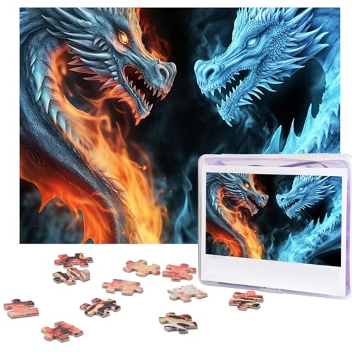 500-teiliges Puzzle für Erwachsene, herausforderndes Holzpuzzle Eis- und Feuerdrachen, Fotopuzzle, individuelles Bilderpuzzle für Erwachsene und Kinder, Familienspielabende, 51,8 x 38,1 cm Puzzle von KLOPH