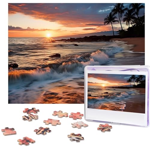 500-teiliges Puzzle für Erwachsene, herausforderndes Holzpuzzle Strand, Hawaii, Meereswellen, Fotopuzzle, individuelles Bilderpuzzle für Erwachsene und Kinder, Familienspielabende, 51,8 x 38,1 cm von KLOPH