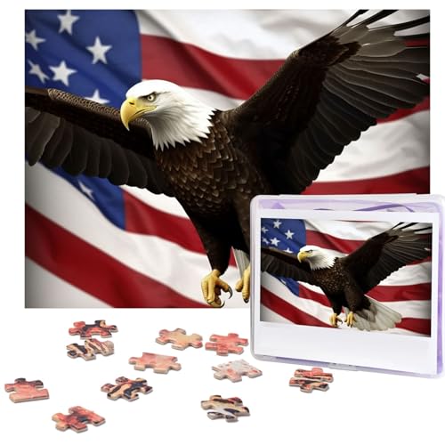 500-teiliges Puzzle für Erwachsene, herausforderndes Holzpuzzle mit amerikanischer Flagge, Fliegenadler, Fotopuzzle, individuelles Bilderpuzzle für Erwachsene und Kinder, Familienspielabende, 51,8 x von KLOPH