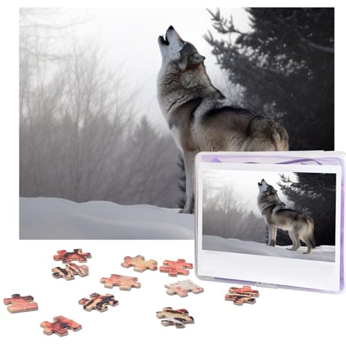 500-teiliges Puzzle für Erwachsene, herausforderndes Holzpuzzle mit heulendem Wolf, Fotopuzzle, individuelles Bilderpuzzle für Erwachsene und Kinder, Familienspielabende, 51,8 x 38,1 cm Puzzle von KLOPH