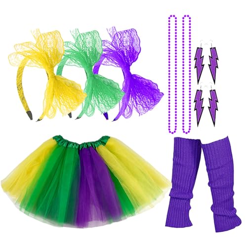 KLOVA Faschingskostüm-Accessoires für Karneval Feier Spitze Schleife Stirnband Perlenkette Rock FatTuesday Dekoration Karneval Kostüm Zubehör Stirnband Perlen Ohrringe Karneval Kostüm Set Party von KLOVA