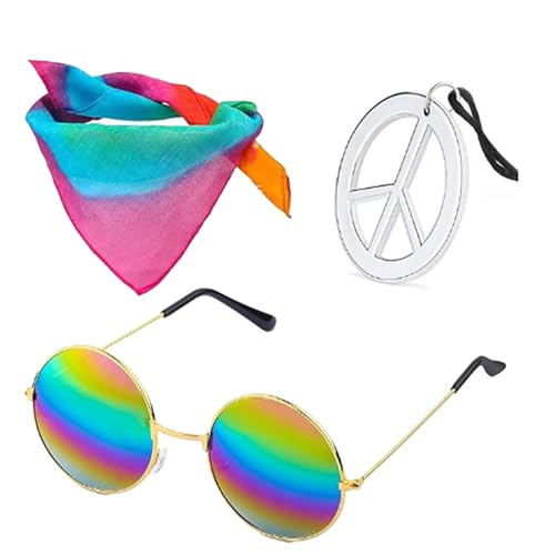 KLOVA Hippie Kostüm Zubehör Set Hippie Verkleidung Zubehör Hippie Stirnband Hippie Brille für Themenpartys inspirierte Kleidung für Partys von KLOVA