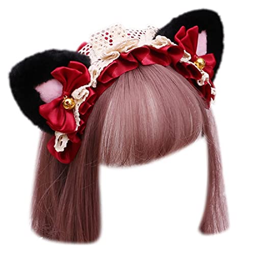 KLOVA Spitzen-Haarreif mit Schleife, Maskerade, Cosplay, japanisch, süß, hübsch, plissiert, für Katzenohren, Glocke, Haar-Accessoire von KLOVA