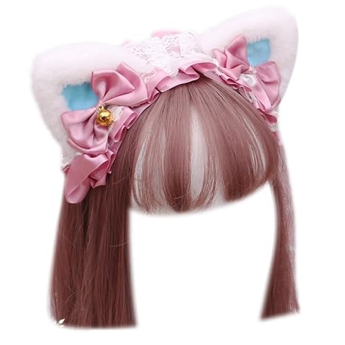 KLOVA Spitzen-Haarreif mit Schleife, Maskerade, Cosplay, japanisch, süß, hübsch, plissiert, für Katzenohren, Glocke, Haar-Accessoire von KLOVA