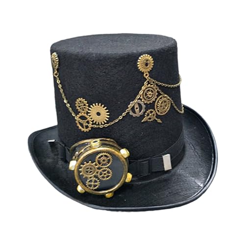 KLOVA Viktorianischer Steampunk-Hut mit Brille, Vintage-Zubehör-Set für Erwachsene, Halloween, Zaubererhut, schwarzer Steampunk-Hut mit abnehmbarer Brille von KLOVA