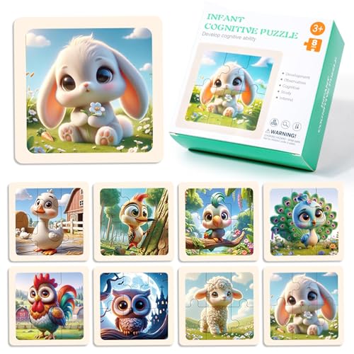 8 Stück Holzpuzzle Kinder Puzzle ab 2 Jahre Spielzeug Reisespiele Kinder Rahmenpuzzle Kleinkind Erstes Puzzle Geeignet für Jungen und Mädchen ab 2 3 4 5 Jahren (Haustiere) von KLVGTIFS