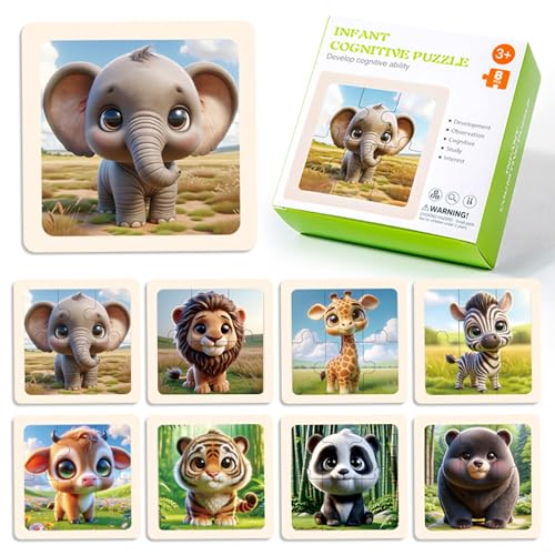 8 Stück Holzpuzzle Kinder Puzzle ab 2 Jahre Spielzeug Reisespiele Kinder Rahmenpuzzle Kleinkind Erstes Puzzle Geeignet für Jungen und Mädchen ab 2 3 4 5 Jahren (Wildtiere) von KLVGTIFS