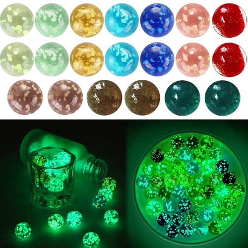 KLVGTIFS 20 Stück Glasmurmeln Glow in The Dark 16mm Murmeln Glitzer Glas Muggelsteine Bunt Kinder Marmorbahn-Spiel,Retro-Fidget-Spielzeug,Leuchten im Dunkeln für DIY-Projekte oder Heimdekoration von KLVGTIFS