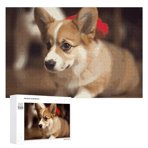 1000 PCS Jigsaw Puzzles Cute Corgi Wooden Puzzle Personalized Picture Puzzle Family Decoration Puzzles for Adults Challenging Puzzle Family Wedding Graduation Present von KLWQR