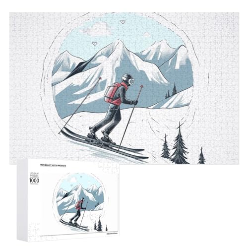 1000 PCS Jigsaw Puzzles Skiing Theme Wooden Puzzle Personalized Picture Puzzle Family Decoration Puzzles for Adults Challenging Puzzle Family Wedding Graduation Present von KLWQR