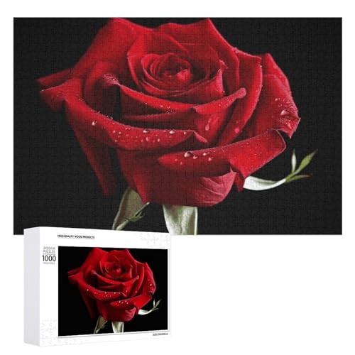 1000 PCS Puzzles Red Rose Black Background Wooden Puzzle Personalized Picture Puzzle Family Decoration Puzzles for Adults Challenging Puzzle Family Wedding Graduation Present von KLWQR