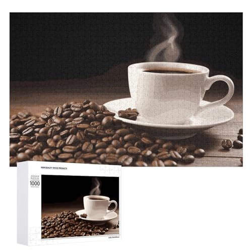 1000 Teile Puzzle, Kaffeetasse und Kaffeebohnen, Holzpuzzle, personalisiertes Bild, Puzzle, Familiendekoration, Puzzles für Erwachsene, anspruchsvolles Puzzle, Familie, Hochzeit, Abschlussgeschenk von KLWQR