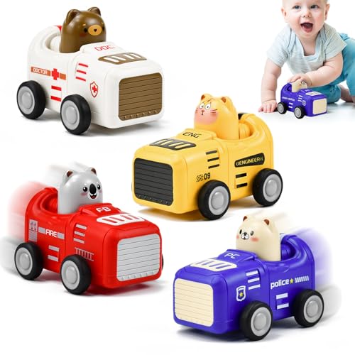 KLYKLL 4 Stücke Spielzeugautos Press and Go Spielfahrzeuge Baby Auto Spielzeug ab 1 Jahre Drück & Los Spielfahrzeuge Spielzeug Auto Tier Autospielzeug Geschenk für 1 2 3 Jahr Kinder von KLYKLL