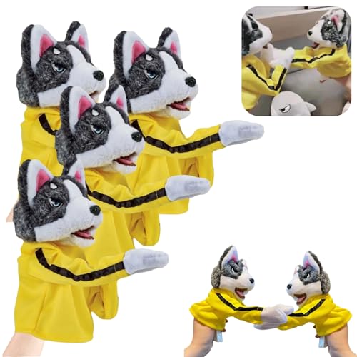 Kung Fu Tier Spielzeug Husky Handschuhe Puppe Kinderspiel Plüschtiere, Spaß Boxen Spiel Handpuppe Hund, Spielzeug Hund, der Combos Machen kann, Kindertag Geschenk(Size:4PCS) von KMEYLE