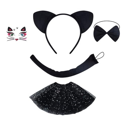 KMGDM Katzenkostüm-Set, Katzenohren, Stirnband, Schwanz, Schleifen, Tutus, Gesicht, Aufkleber, Tier-Cosplay-Kostüme für Halloween, Weihnachtsfeier KMGDM Katzenkostüm-Set, Katzenohren, Stirnband, Schwanz, Schleifen, Tutus, Gesicht, Aufkleber, Tier-Cosplay-Kostüme für Halloween, Weihnachtsfeier von KMGDM