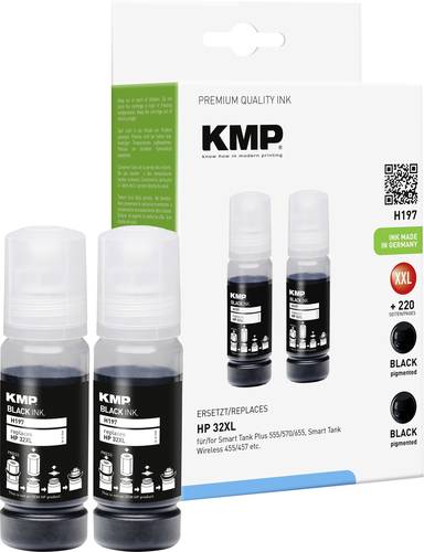 KMP Nachfülltinte ersetzt HP 32XL, 1VV24AE Kompatibel 2er-Pack Schwarz 140ml H197 1769,0001 von KMP