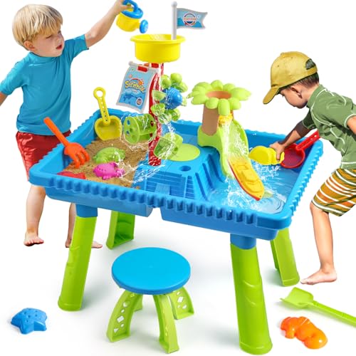 KNASON Wasserspieltisch Kinder Outdoor,2 IN 1 Sand und Wasserspieltisch mit 37 Teilen Wassertisch Zubehör,Großer Activity Sensory Table Spielzeug auf Hinterhof Strand Sommer für Kinder 3 4 5 8 von KNASON