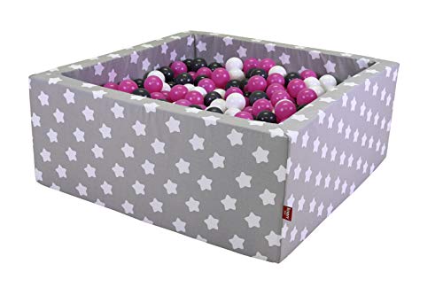 KNORRTOYS.COM 68060 - Bällebad Soft eckig - Grey White Stars - 100 Balls Creme/Grey/Rose von KNORRTOYS.COM