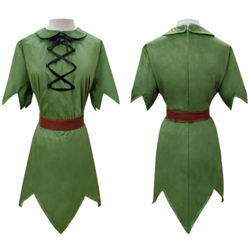 KNQSTYJV Peters Pans Cos Suit Grüne Elfe Cosplay-Kostüm, Outfit-Set für Erwachsene und Kinder, Halloween-Kostüme von KNQSTYJV