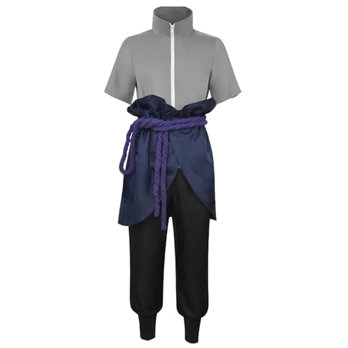 KNUSO Anime Cosplay Kostüm Uchiha Sasuke Jacke Hose Anzüge Halloween Party Outfits, GRAU, XS von KNUSO