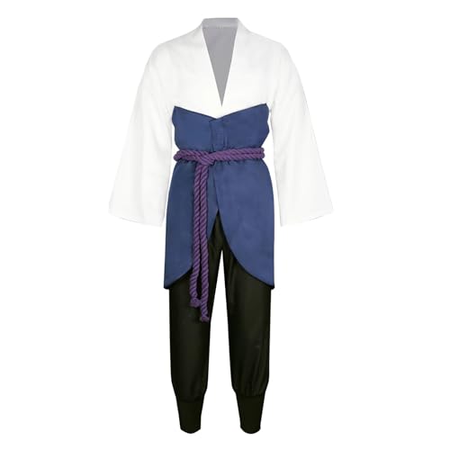 KNUSO Anime Cosplay Kostüm Uchiha Sasuke Jacke Hose Anzüge Halloween Party Outfits, Weiss/opulenter Garten, M von KNUSO