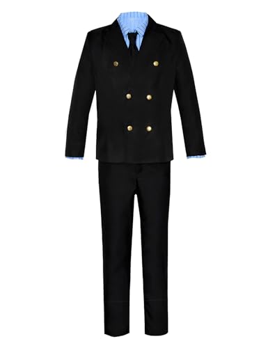 KNUSO Cosplay-Kostüm, Anime, Sanji, einteiliger Anzug, Hemd, Hose, Uniform, Halloween, Party, Anzüge (Blau, L) von KNUSO