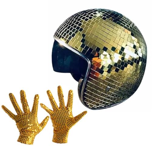 KOBONA Disco Ball Helm, Glitzerhelm mit Spiegelglas for Partys, Lustiger Punkkostümhut mit zurückziehbarem Visier, Disco Ball Hut for Bar, DJ und Clubzubehör von KOBONA