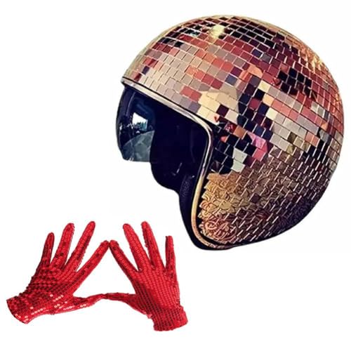 KOBONA Disco Ball Helm, Glitzerhelm mit Spiegelglas for Partys, Lustiger Punkkostümhut mit zurückziehbarem Visier, Disco Ball Hut for Bar, DJ und Clubzubehör von KOBONA