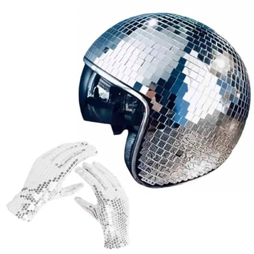 KOBONA Disco Ball Helm, Glitzerhelm mit Spiegelglas for Partys, Lustiger Punkkostümhut mit zurückziehbarem Visier, Disco Ball Hut for Bar, DJ und Clubzubehör von KOBONA