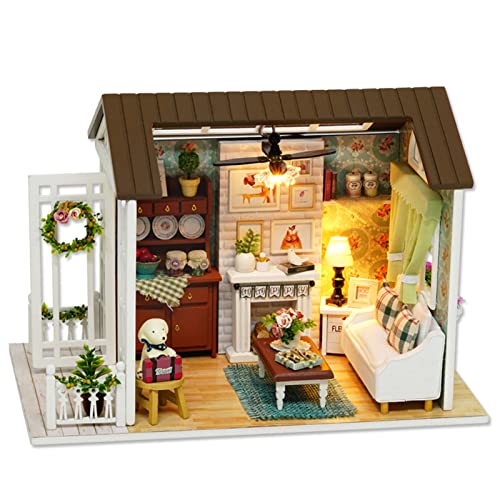 KOCAN DIY Miniatur Puppenhaus Kit Realistische Mini 3D Holzhaus Zimmer Handwerk mit Möbel LED-Leuchten Kindertag Geburtstag von KOCAN