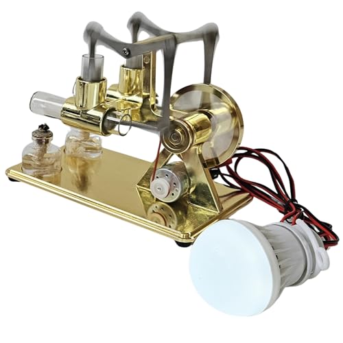 KOCAN Dampfmaschine,Heißluft-Stirlingmotor, Stromgenerator, Motor, physikalisches Doppelmotormodell mit LED-Glühbirne, Dollar-Schwungrad-Design, wissenschaftliches Experiment mit von KOCAN