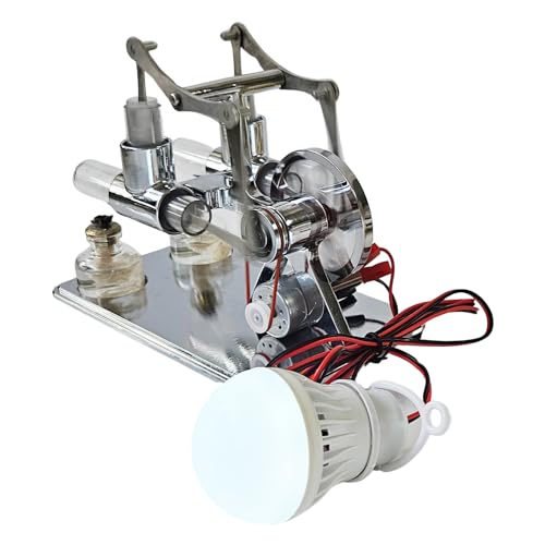 KOCAN Dampfmaschine,Heißluft-Stirlingmotor, Stromgenerator, Motor, physikalisches Doppelmotormodell mit LED-Glühbirne, Dollar-Schwungrad-Design, wissenschaftliches Experiment mit von KOCAN