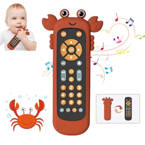 Baby TV Ferngesteuertes Spielzeug mit Licht und Musik, weiches Silikon Beißring Nette Krabbeldecke, Musikalische Realistische Remote-Spiel mit 3 Sprachen, Early Pädagogisches Lernspielzeug für 6M + von KOESMG