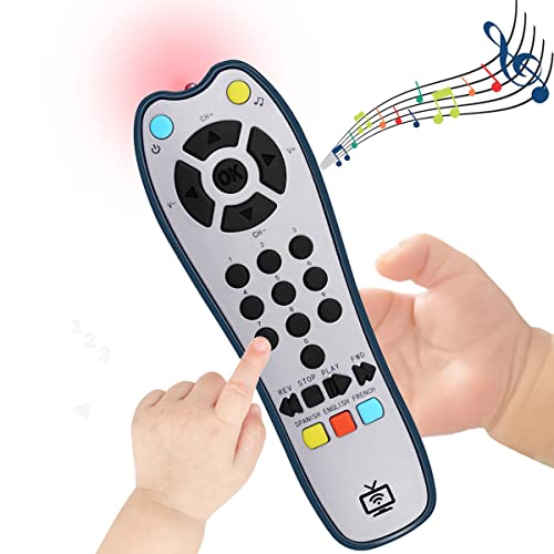 KOESMG Baby Realistic TV Fernbedienung Spiel mit Licht und Ton, Upgrade einstellbare Lautsprecher, Frühe pädagogische Musikspiele mit 3-Sprache, Geschenk Spiel für 3+ Monate Jungen oder Mädchen von KOESMG