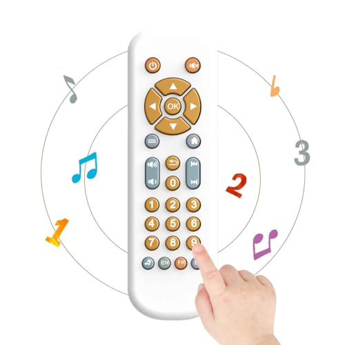 KOESMG Baby TV Fernbedienung Spielzeug mit Licht und Ton, frühes pädagogisches Musikspielzeug mit Englisch/Französisch/Spanisch, Spielzeug Geschenk für 6 Monate+ (Weiß) von KOESMG