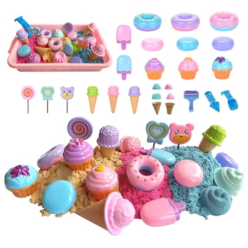 KOESMG Eis Spiel Sand Kit, Sensory Bin Strand Spielzeug für Kinder, Sandkasten Set Spielzeug mit magischen Sandstränden, Eis Kuchen Modelle ＆ Werkzeuge, Kreativität Spiel Spielzeug für Kinder Alter 3+ von KOESMG